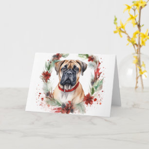 Bullmastiff Kerstkrans Festieve Pup Kaart