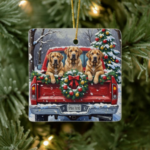 Bullmastiff Kerstmis Rode Truck Winter Keramisch Ornament