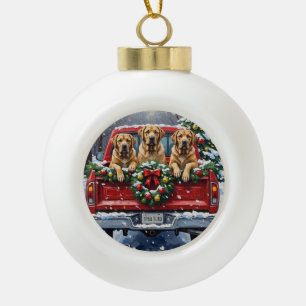 Bullmastiff Kerstmis Rode Truck Winter Keramische Bal Ornament