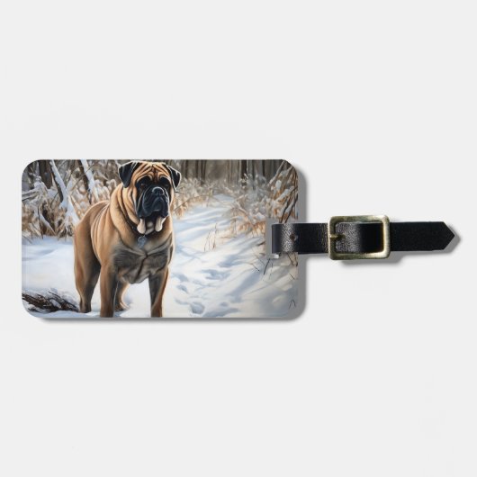 Bullmastiff laat het sneeuwen Kerstmis Bagagelabel (Voorkant horizontaal)