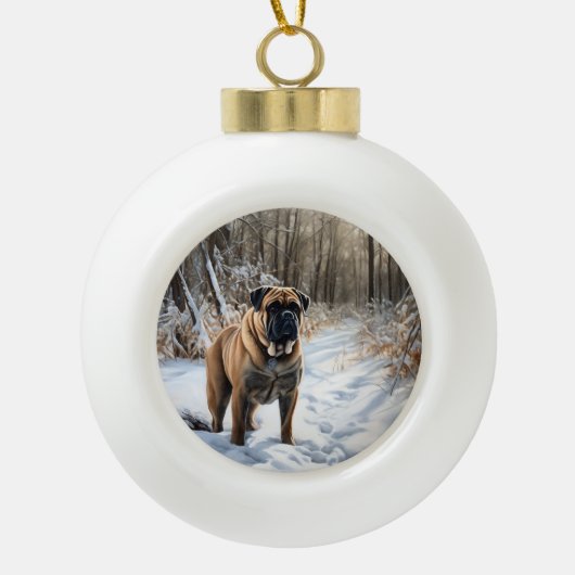 Bullmastiff laat het sneeuwen Kerstmis Keramische Bal Ornament (Voorkant)
