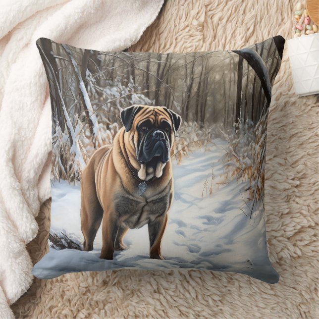Bullmastiff laat het sneeuwen Kerstmis Kussen (Deken)