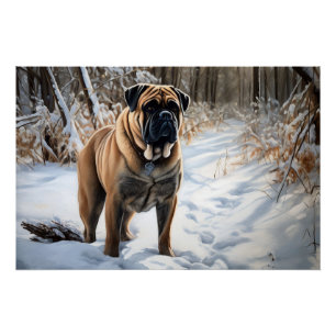 Bullmastiff laat het sneeuwen Kerstmis Perfect Poster