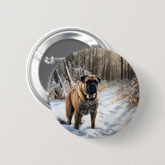Bullmastiff laat het sneeuwen Kerstmis Ronde Button 5,7 Cm (Voorkant /achterkant)