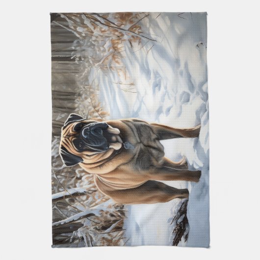 Bullmastiff laat het sneeuwen Kerstmis Theedoek (Verticaal)