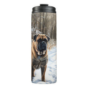 Bullmastiff laat het sneeuwen Kerstmis Thermosbeker