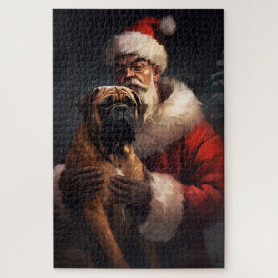 Bullmastiff met Kerstman Feestelijke Kerstmis Legpuzzel