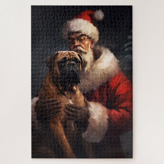 Bullmastiff met Kerstman Feestelijke Kerstmis Legpuzzel (Verticaal)
