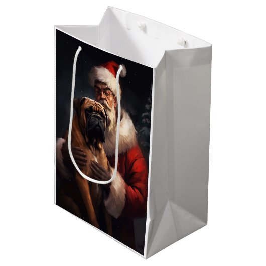 Bullmastiff met Kerstman Feestelijke Kerstmis Medium Cadeauzakje (Voorkant Gekanteld)