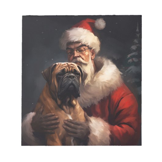 Bullmastiff met Kerstman Feestelijke Kerstmis Notitieblok (Voorkant)