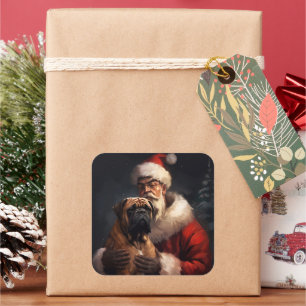 Bullmastiff met kerstman Festieve Kerst Vierkante Sticker