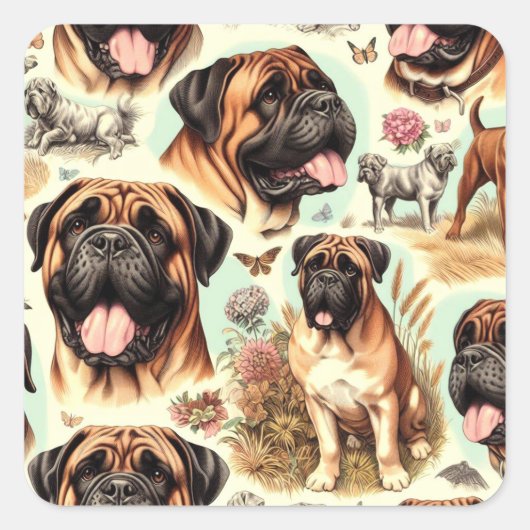  Bullmastiff Naadloos Vierkante Sticker (Voorkant)