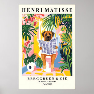 Bullmastiff op Toilet Muur Kunst Matisse Stijl Poster