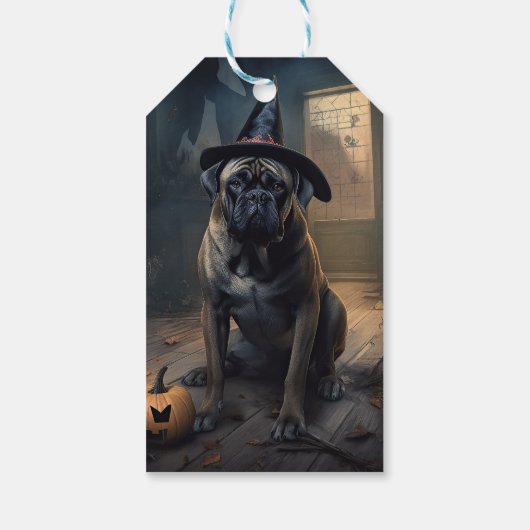 Bullmastiff pompoenen Halloween eng Cadeaulabel (Achterkant)
