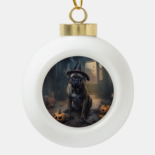 Bullmastiff pompoenen Halloween eng Keramische Bal Ornament (Voorkant)
