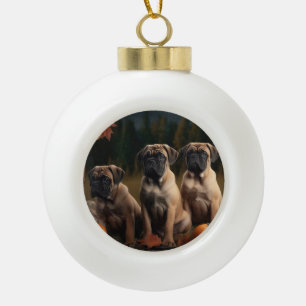 Bullmastiff Puppy Herfst Delight Pompoen Keramische Bal Ornament