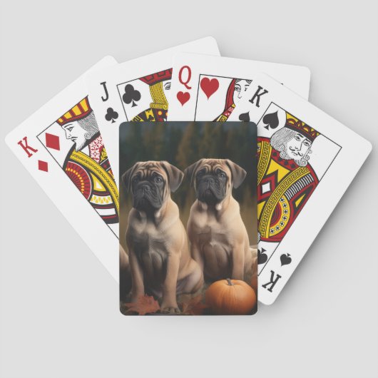 Bullmastiff Puppy Herfst Delight Pompoen Pokerkaarten (Achterkant)