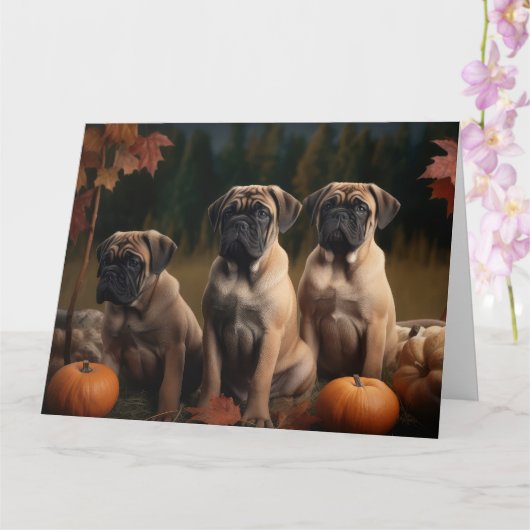 Bullmastiff Puppy Herfstplezier Pompoen Kaart (Orchidee)