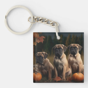 Bullmastiff Puppy Herfstplezier Pompoen Sleutelhanger