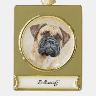 Bullmastiff Schilderij - Mooie Originele Honden Ku Verguld Banner Ornament