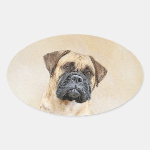 Bullmastiff-schildering - Kute Original Dog Art Ovale Sticker