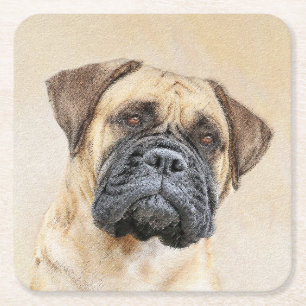 Bullmastiff-schildering - Kute Original Dog Art Vierkante Kartonnen Onderzetter