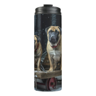 Bullmastiff Sneeuw Slede Kerst Decoratie Thermosbeker