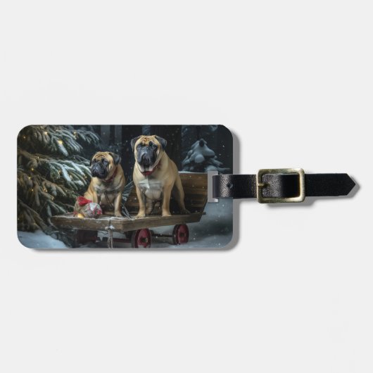 Bullmastiff Snowy Sleigh Kerstdecoratie Bagagelabel (Voorkant horizontaal)