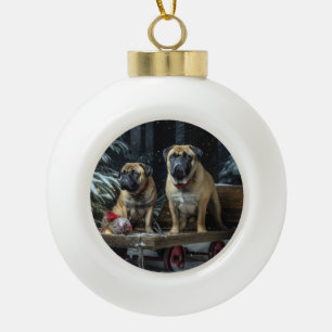 Bullmastiff Snowy Sleigh Kerstdecoratie Keramische Bal Ornament