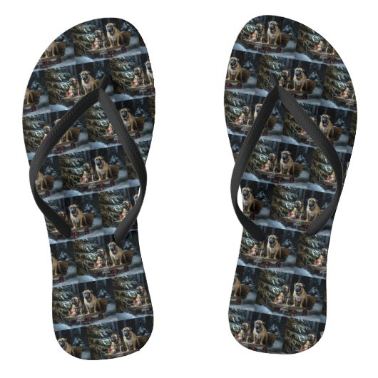 Bullmastiff Snowy Sleigh Kerstdecoratie Teenslippers (Voetbed)
