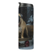 Bullmastiff Snowy Sleigh Kerstdecoratie Thermosbeker (Geroteerd rechts)