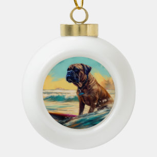 Bullmastiff Strand Surfen Schilderen Keramische Bal Ornament