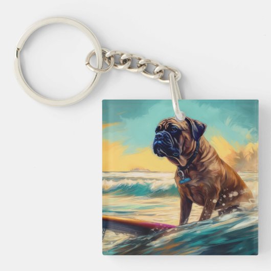 Bullmastiff strand surfen schilderij sleutelhanger (Voorkant)