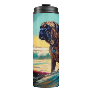 Bullmastiff strand surfen schilderij thermosbeker