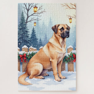 Bullmastiff Winter Woud Hulst Kerst Kunst Legpuzzel