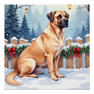 Bullmastiff Winter Woud Hulst Kerst Kunst Perfect Poster