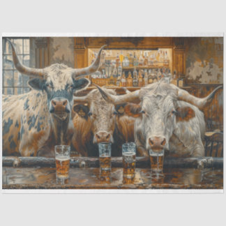 Bulls-Koeien in een Westerne Saloon Decoupage Tissuepapier
