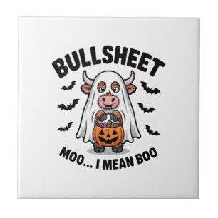 BULLSHEET Halloween Schattige Koe in Geest Tegeltje