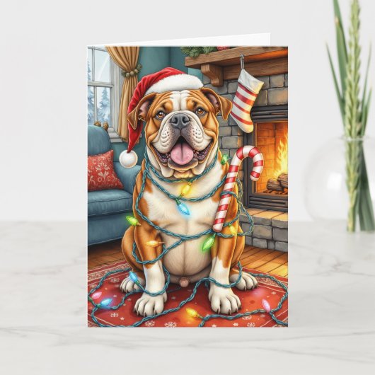 Bully Jolly American Bulldog Kerstmis Kaart (Voorkant)