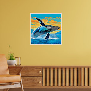 Bultrug Walvis Oceaan Vrijheid Sprong Design Poster