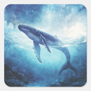 Bultrugwalvis in met sterren bezaaid water vierkante sticker