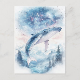 Bultrugwalvis springt boven Mistige Bergmeer Briefkaart
