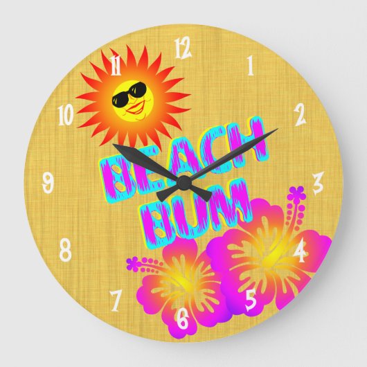 Bum Plage Hibiscus Horloge Fleur Chiffres blancs (Recto)