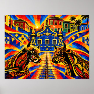 Bumba Meu Boi-optocht Fonte Ribeirão Silhouet Poster