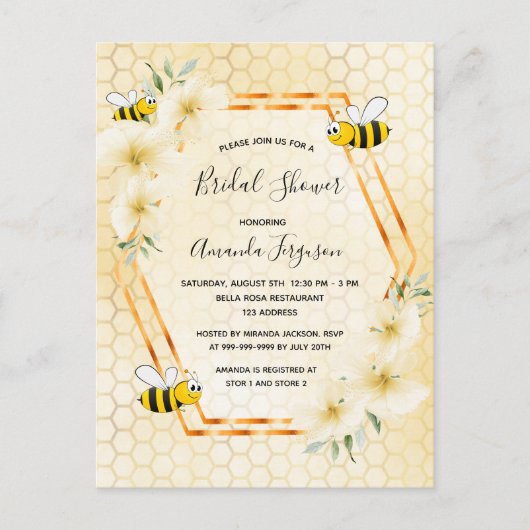 Bumble abeille nid d'abeille mignonne invitation d (Devant)