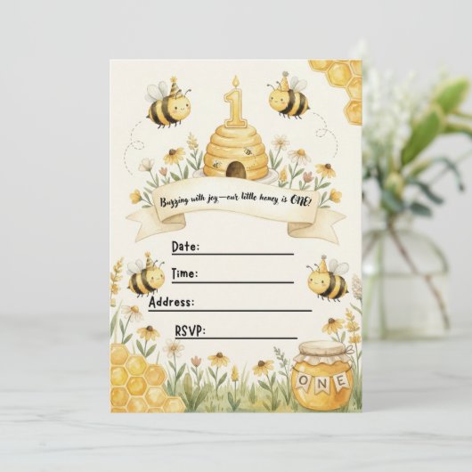 Bumble Bee 1st Birthday Invitation  (Debout devant)
