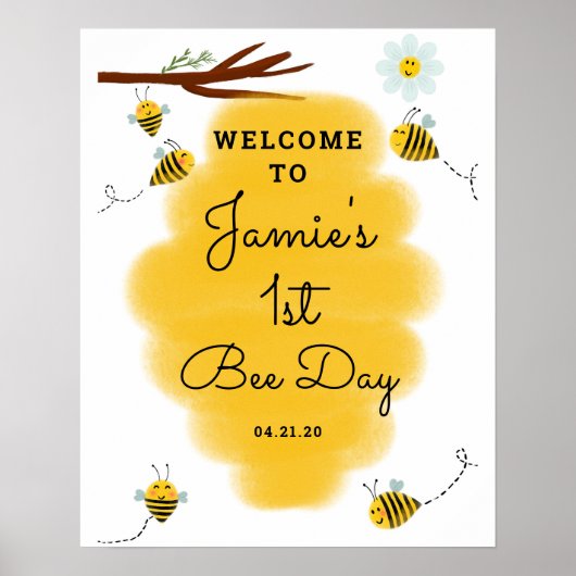 Bumble Bee 1st Birthday Party Affiche de bienvenue (Devant)