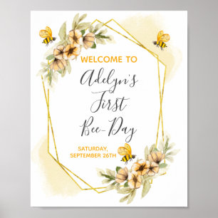 Bumble bee 1st Birthday Party Welcome Sign Poster