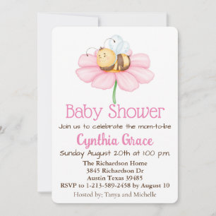 Bumble Bee and Flower Baby shower Invitation Feestdagenkaart