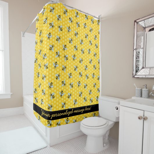 Bumble Bee and Honeycomb Pattern Douchegordijn (In situ)